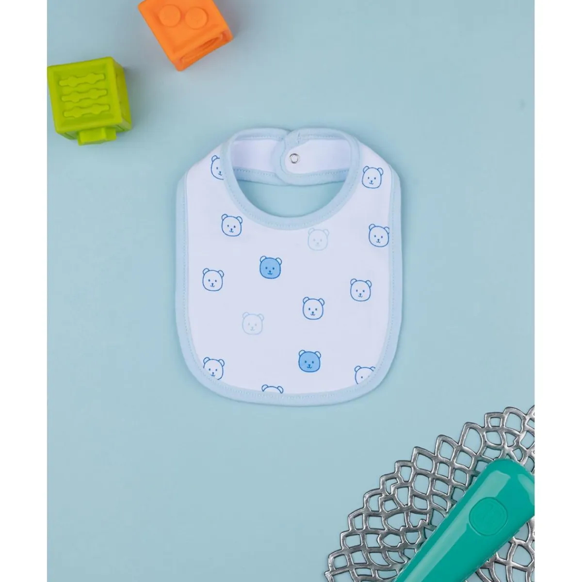Babero niño blanco/azul con ositos*Prenatal Online