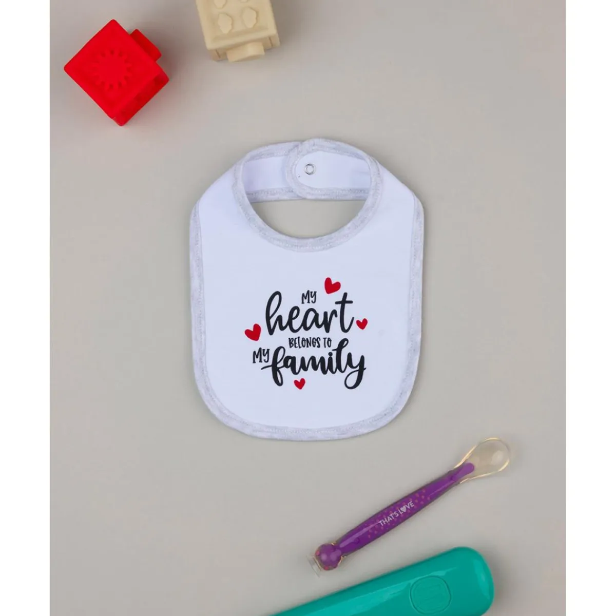 Clearance Babero Unisex Blanco y Gris "Family" Recién Nacido·Ropa Y Accesorios|Ropa Y Accesorios·Baberos