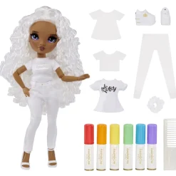 BABY born - Muñeca Fashion DIY colorear y crear - ojos morados, pelo rizado, top y zapatos extra, rotuladores arcoiris Muñecas