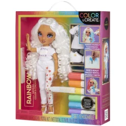 BABY born - Muñeca Fashion DIY colorear y crear - ojos morados, pelo rizado, top y zapatos extra, rotuladores arcoiris Muñecas