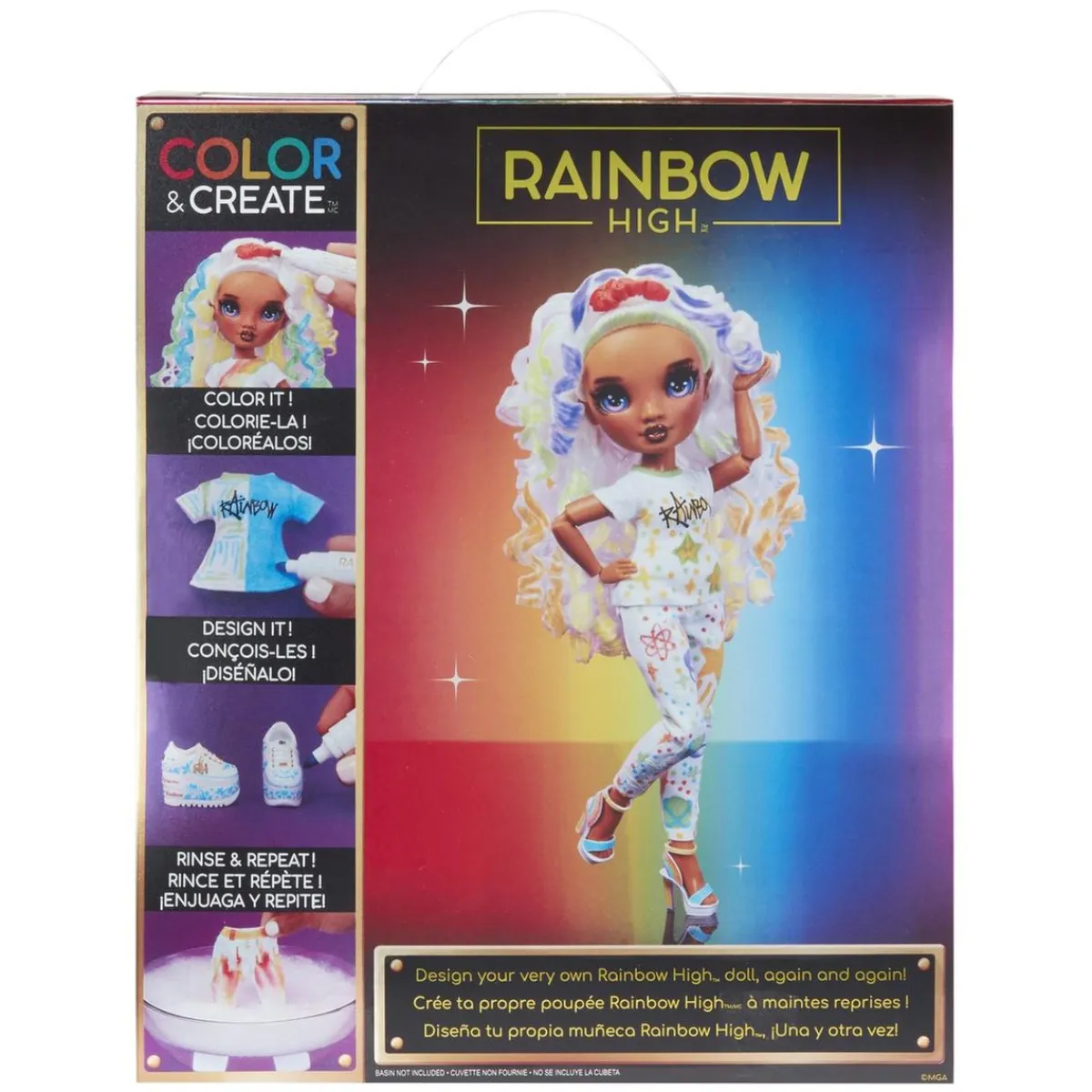 BABY born - Muñeca Fashion DIY colorear y crear - ojos morados, pelo rizado, top y zapatos extra, rotuladores arcoiris Muñecas