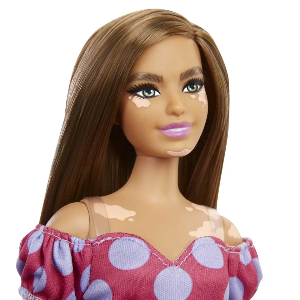 Online - Muñeca Fashionista Curvy Vitiligo - Vestido de lunares Muñecas