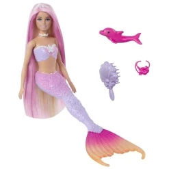 Barbie - Muñeca sirena cambio de color con delfín y accesorios ㅤ*MATTEL Hot
