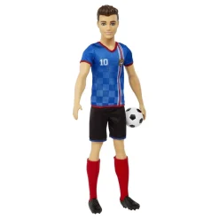 Sale Barbie - Muñeco Ken Futbolista Camiseta Azul Muñecas