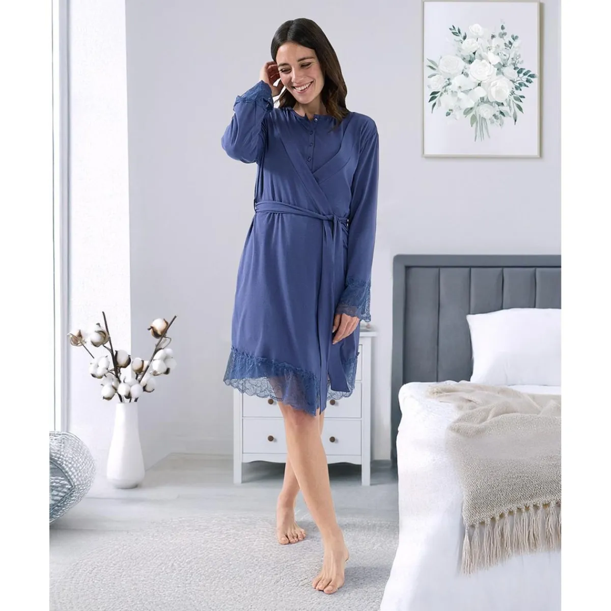Batín premamá de lactancia azul con encaje*Prenatal Clearance