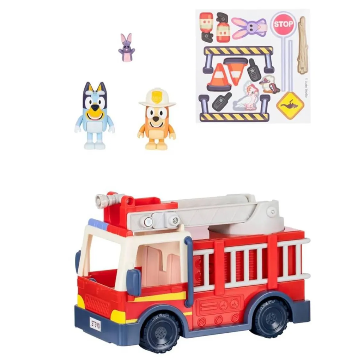 Hot Bluey - Camión de bomberos con figuras Coleccionables Y Mini Mundos