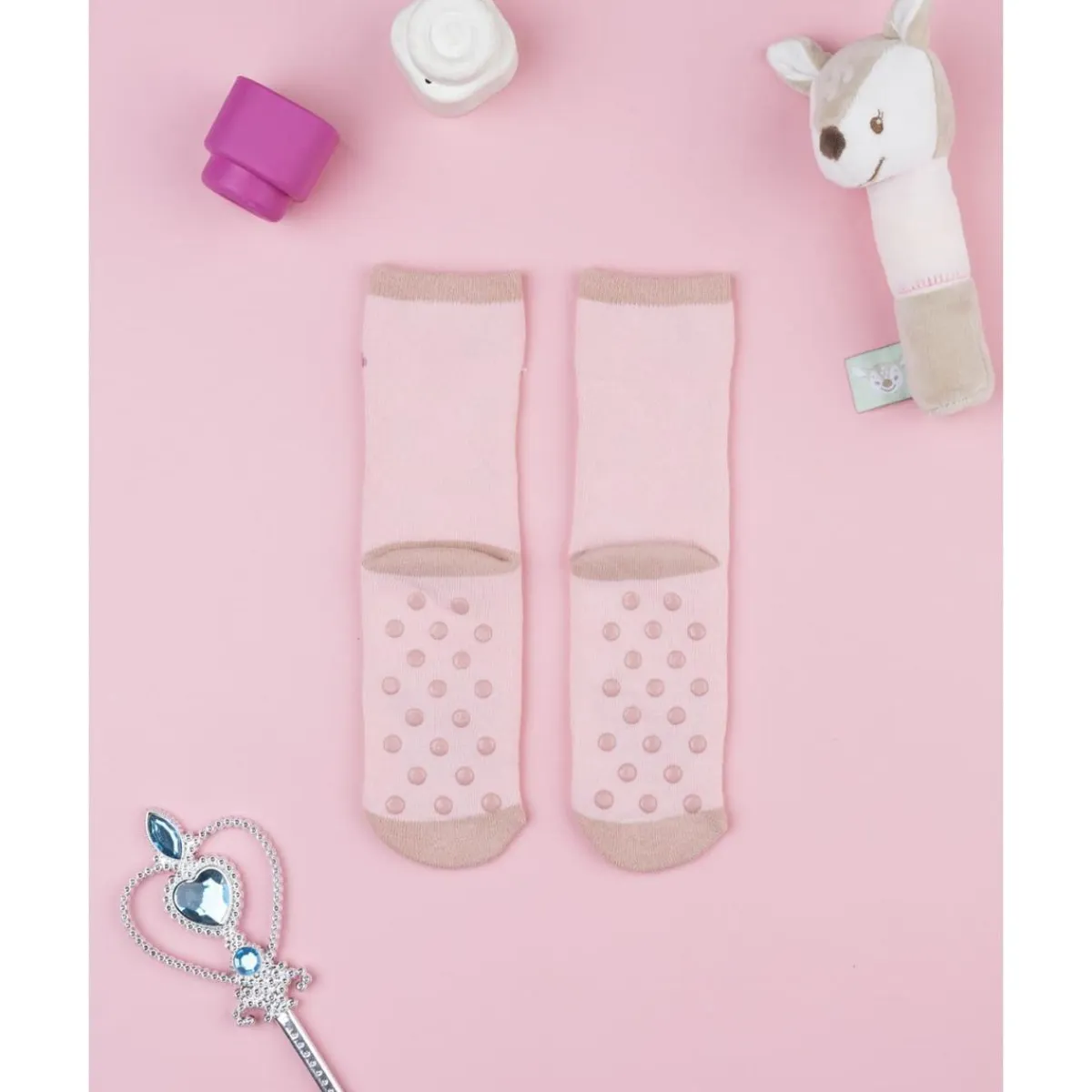 Calcetines antideslizantes para niña rosa con conejito*Prenatal