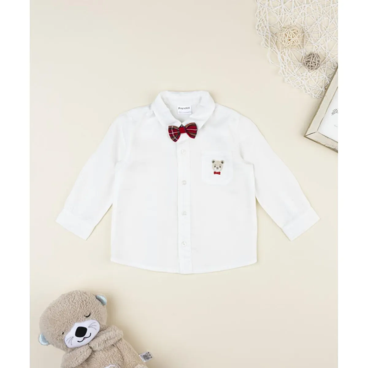 Camisa bebé blanca con pajarita*Prenatal Outlet