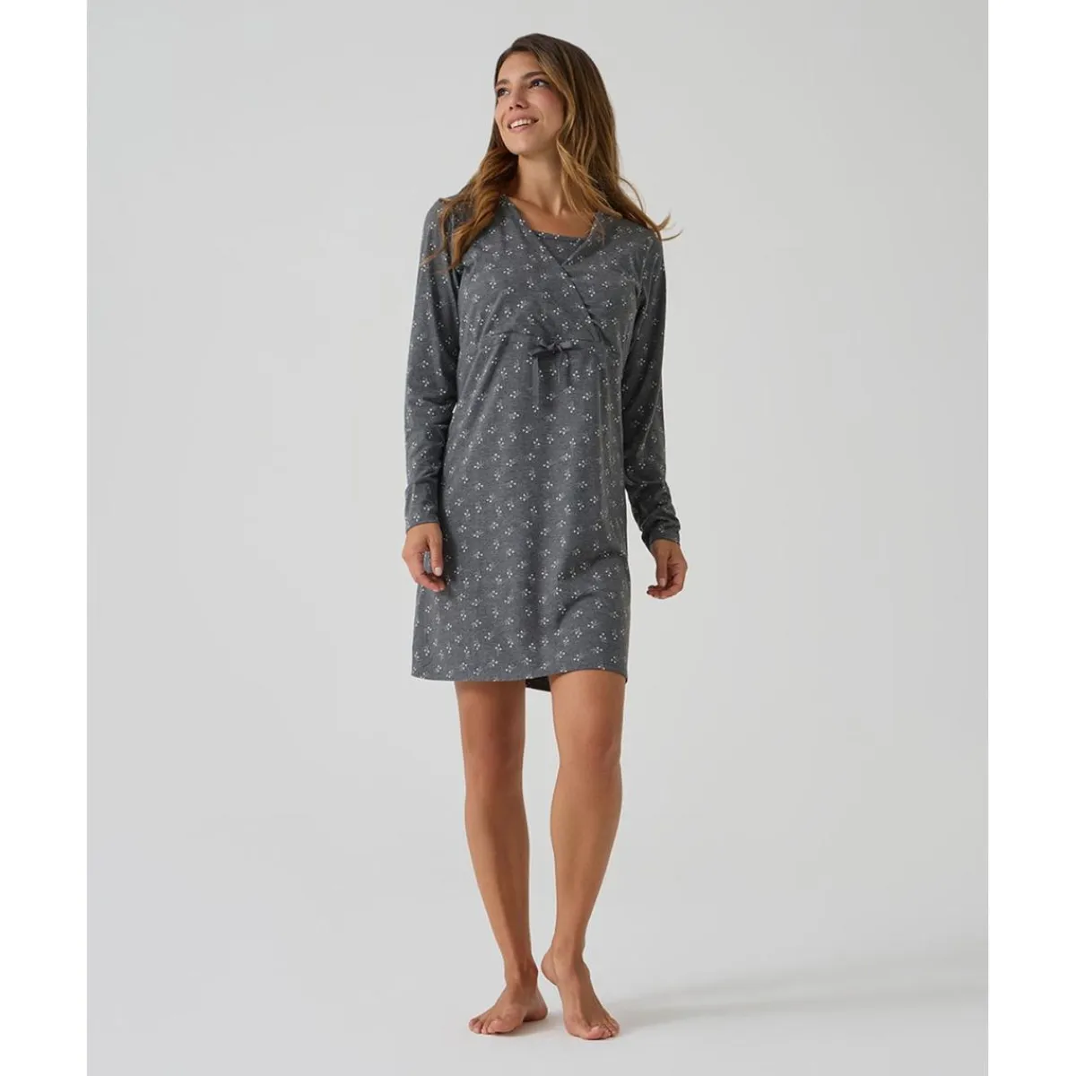 Camisa de noche premamá gris oscuro flores all-over*Prenatal Hot