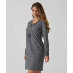 Camisa de noche premamá gris oscuro flores all-over*Prenatal Hot