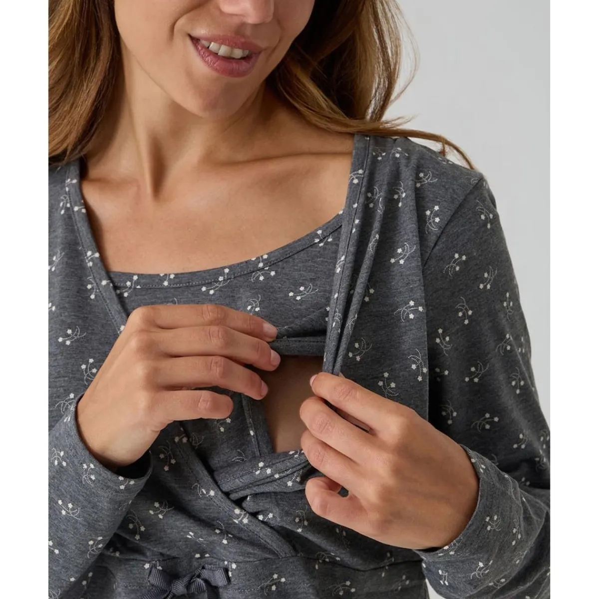 Camisa de noche premamá gris oscuro flores all-over*Prenatal Hot