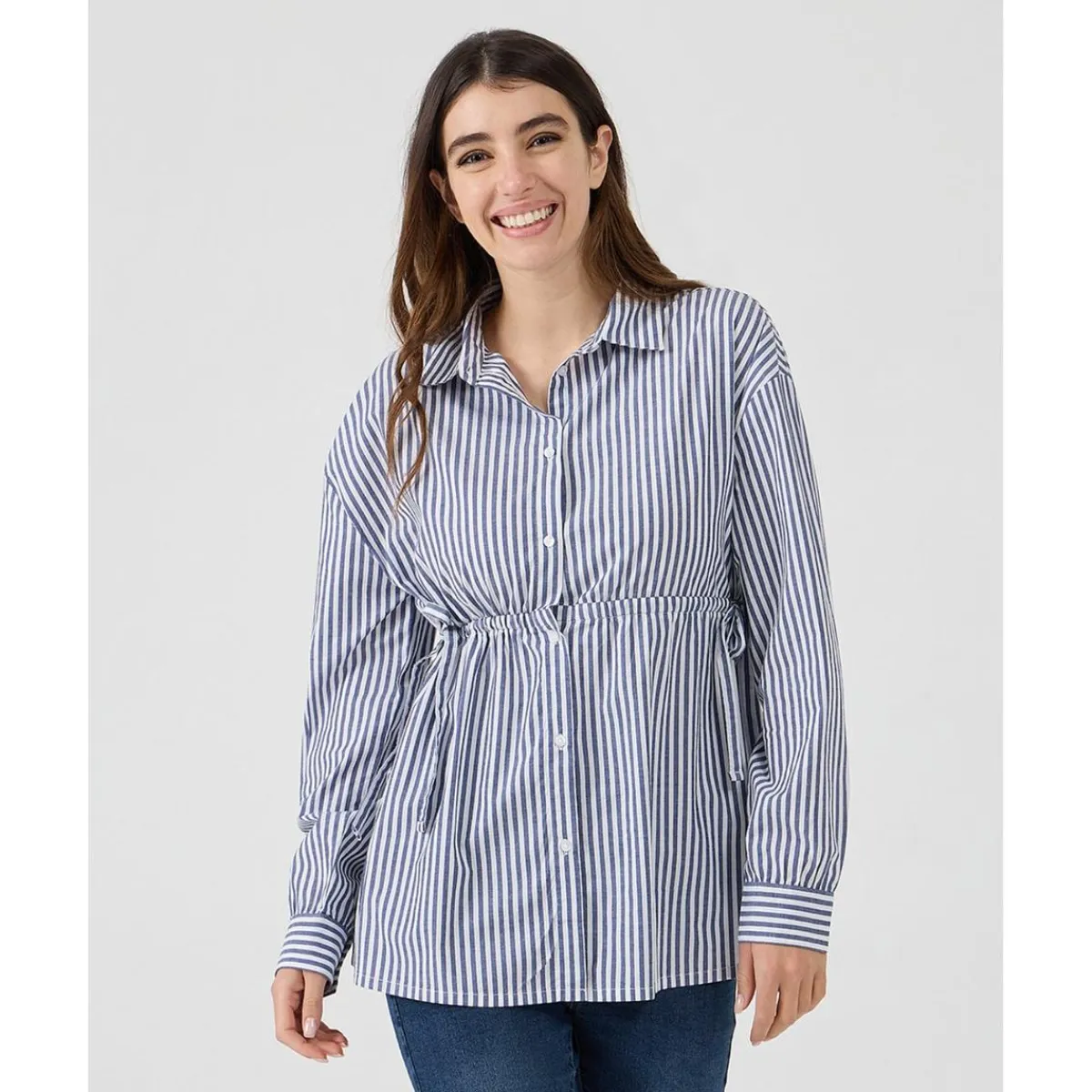 Camisa premamá de popelina a rayas azules y blancas*Prenatal Hot