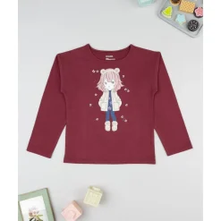 Camiseta burdeos de niña con osito Niña·Niña 2-10 Años|Niña 2-10 Años·Camisas Y Camisetas