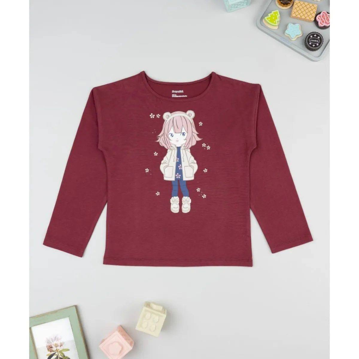 Camiseta burdeos de niña con osito Niña·Niña 2-10 Años|Niña 2-10 Años·Camisas Y Camisetas