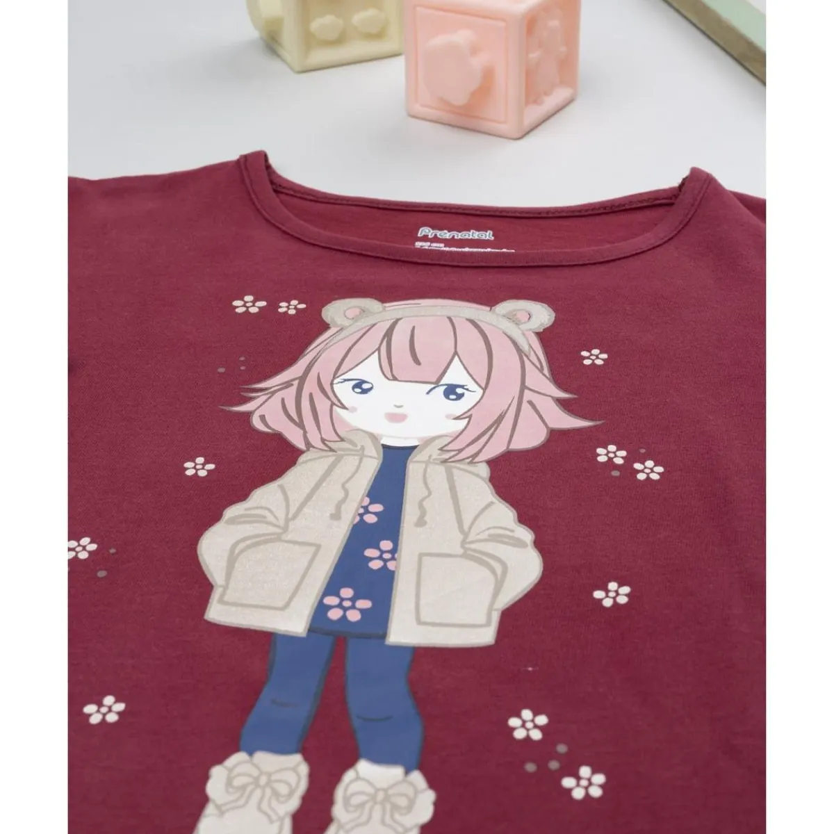 Camiseta burdeos de niña con osito Niña·Niña 2-10 Años|Niña 2-10 Años·Camisas Y Camisetas