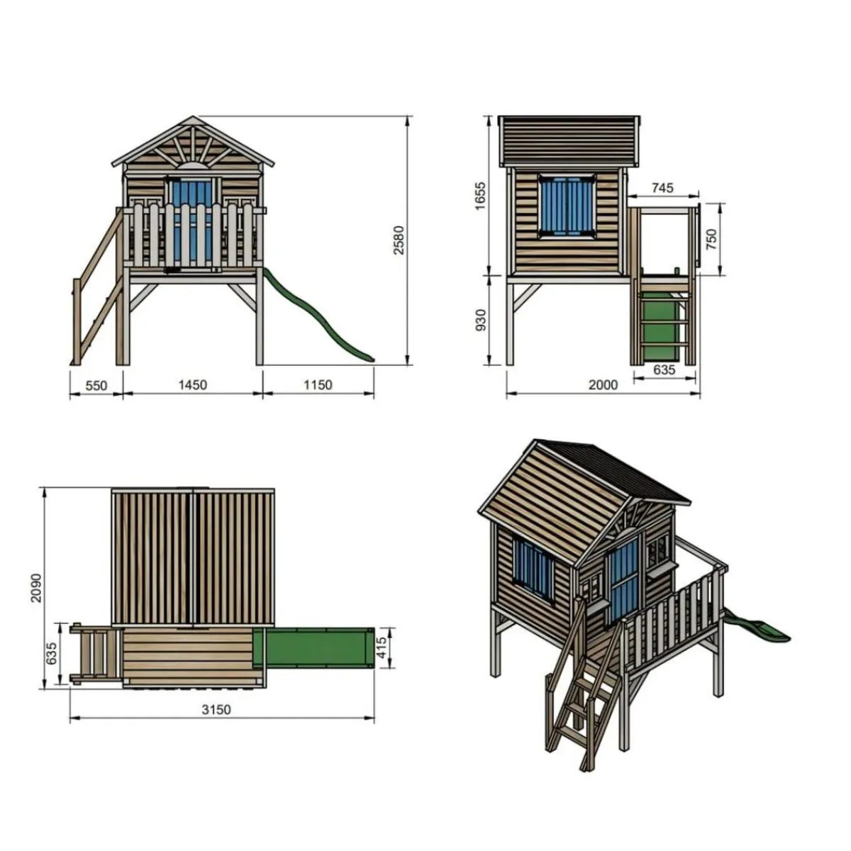 Casita Visby elevada 90 cm Azul*MASGAMES Hot
