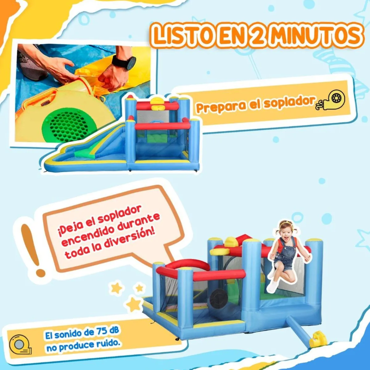 Castillo inflable 5 en 1 con tobogán y piscinas*AIYAPLAY Discount