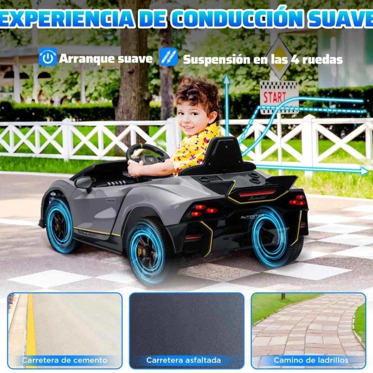 Coche eléctrico Lamborghini Autentica Gris*AIYAPLAY Outlet