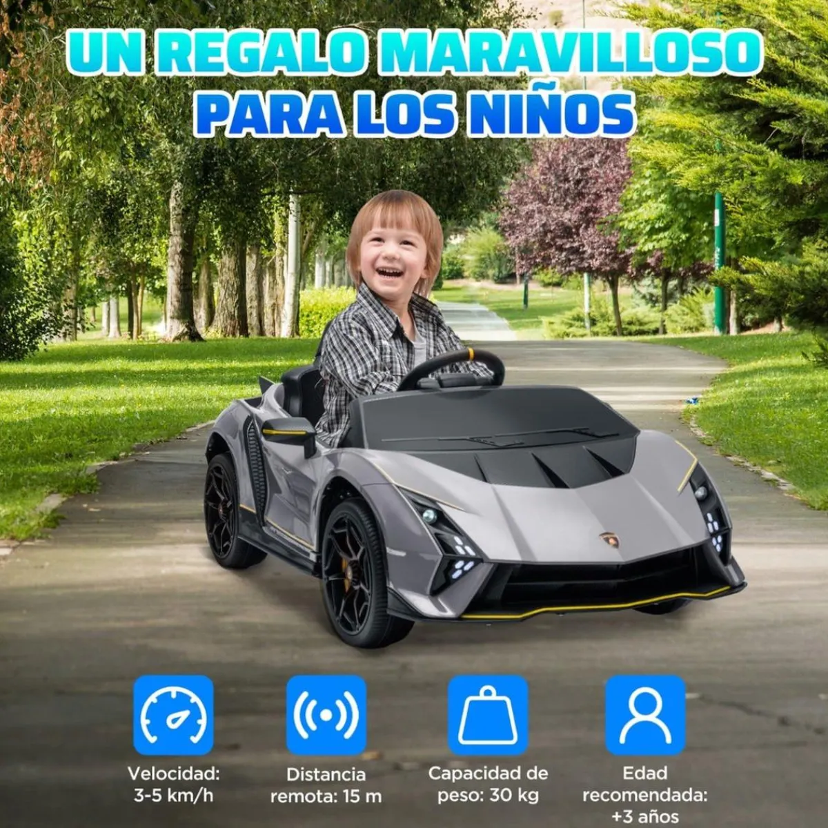 Coche eléctrico Lamborghini Autentica Gris*AIYAPLAY Outlet