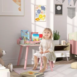 Conjunto de mesa y silla con estante integrado Rosa*AIYAPLAY Outlet