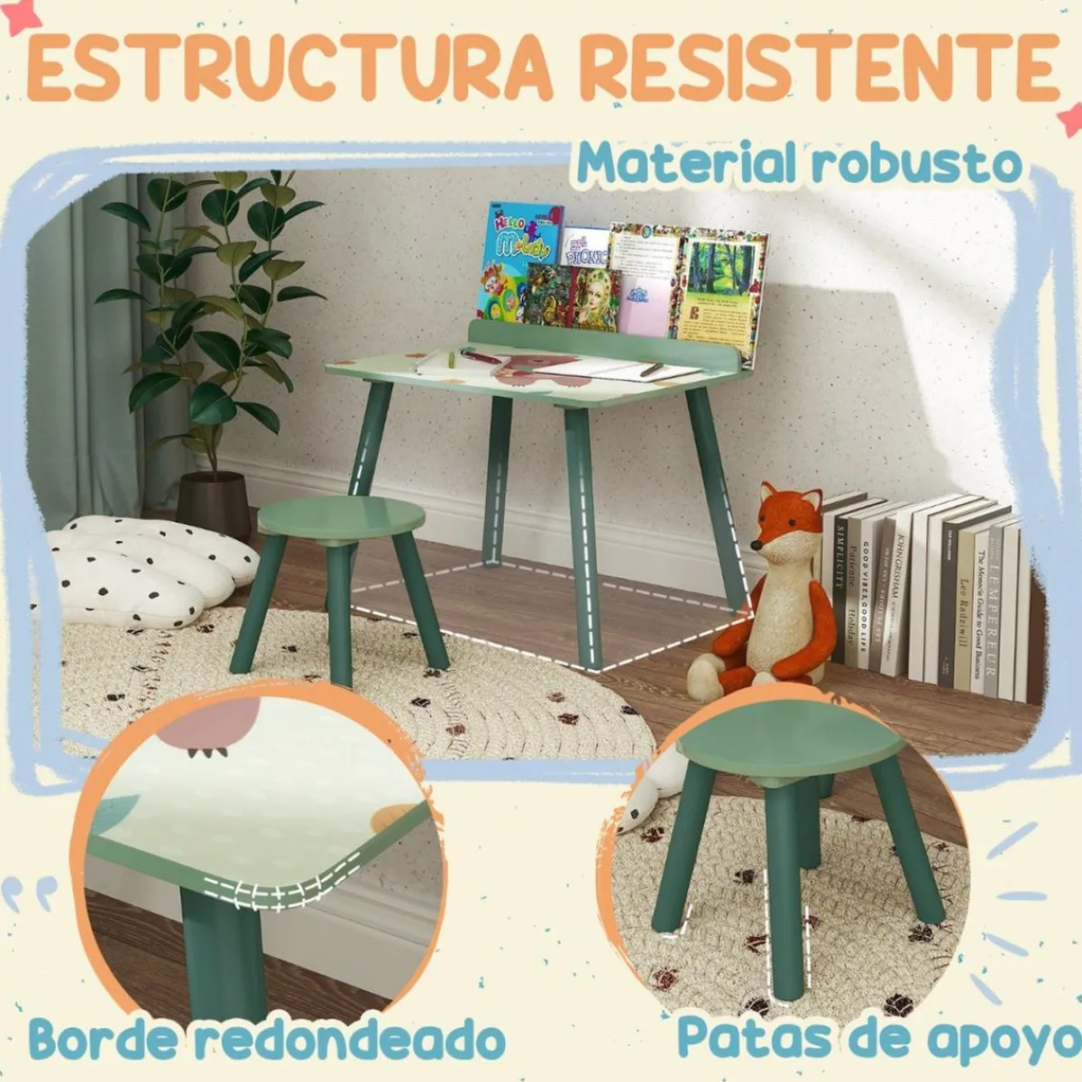 Conjunto de mesa y silla con estante integrado Verde*AIYAPLAY Sale