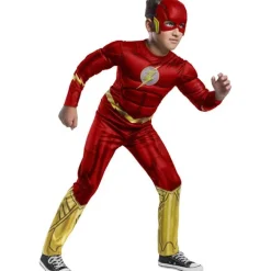 DC Cómics - Disfraz Flash Black Line Deluxe con pecho musculoso y máscara ㅤ*RUBIE'S Online