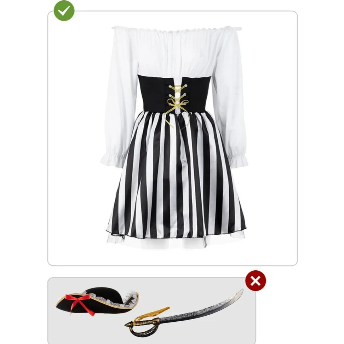 Disfraz de Pirata a rayas para mujer - Colección blanco y negro - Talla XS*Funidelia