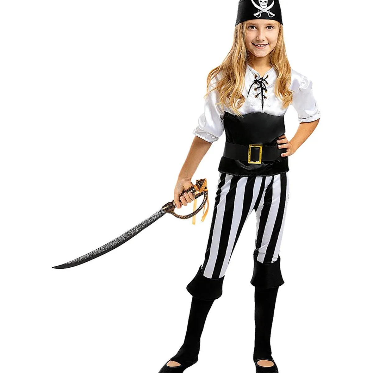 Online Disfraz de pirata a rayas para niña- Colección blanca y negra 10-12 años Halloween|Disfraces