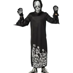 Outlet Disfraz Esqueleto Siniestro con capucha y guantes para Halloween, Carnaval y Fiestas Disfraces|Halloween