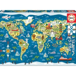Educa Borrás - Mapamundi Sean Sims - Puzzle 200 piezas*EDUCA BORRAS