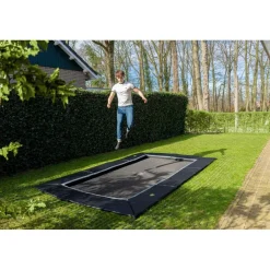 New Exit - Cama elástica de suelo Dynamic 244 x 427 cm negro con perímetro de seguridad Camas Elásticas