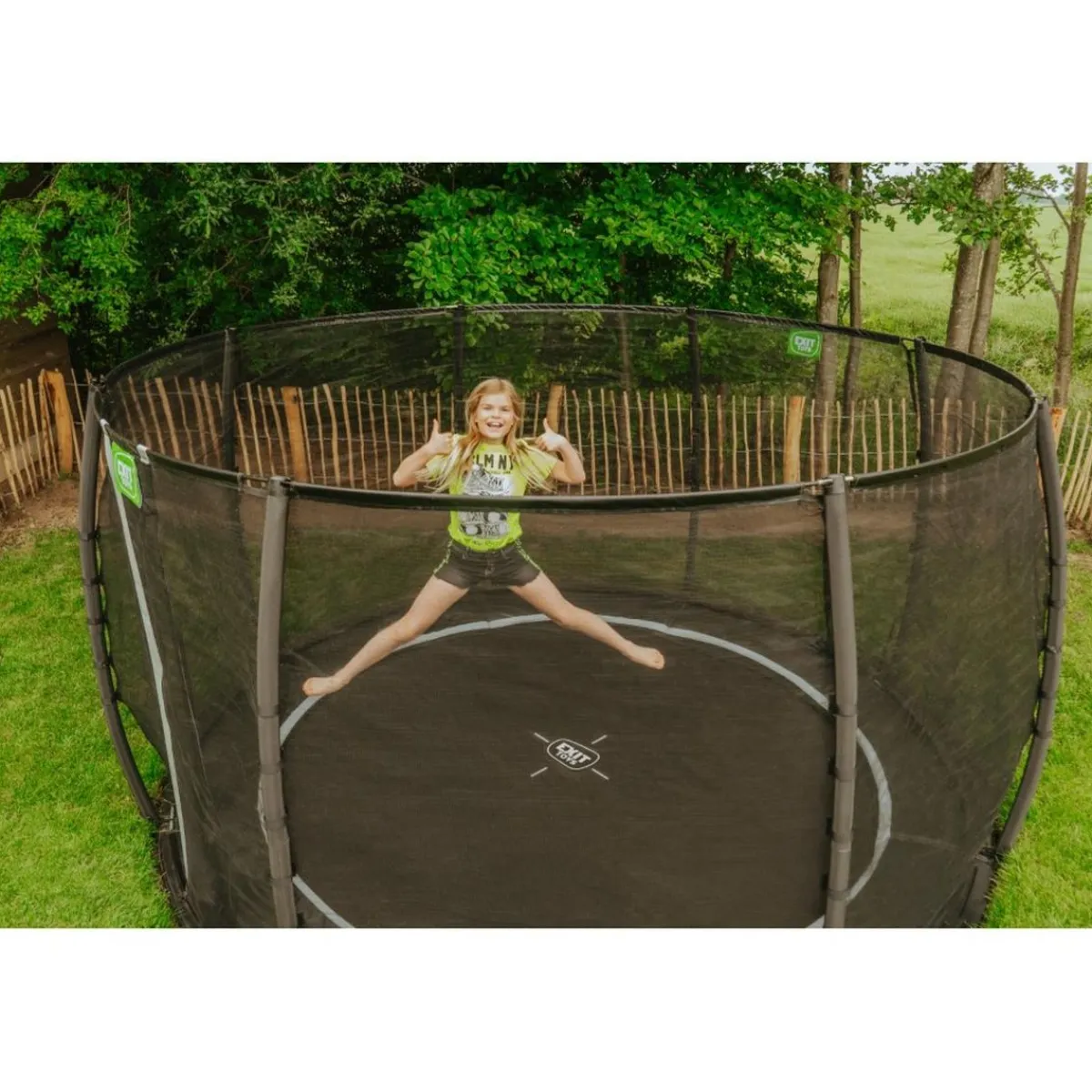 Exit - Cama elástica de suelo Dynamic 366 cm negro con red de seguridad*Exit Toys Online