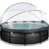 New Exit - Piscina Black Leather diámetro 488 x 122 cm con filtro de arena y cúpula Piscinas|Juguetes De Verano
