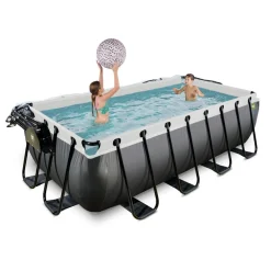 Exit - Piscina Black Leather 400 x 200 x 100 cm con filtro de arena, cúpula y bomba de calor*Exit Toys New