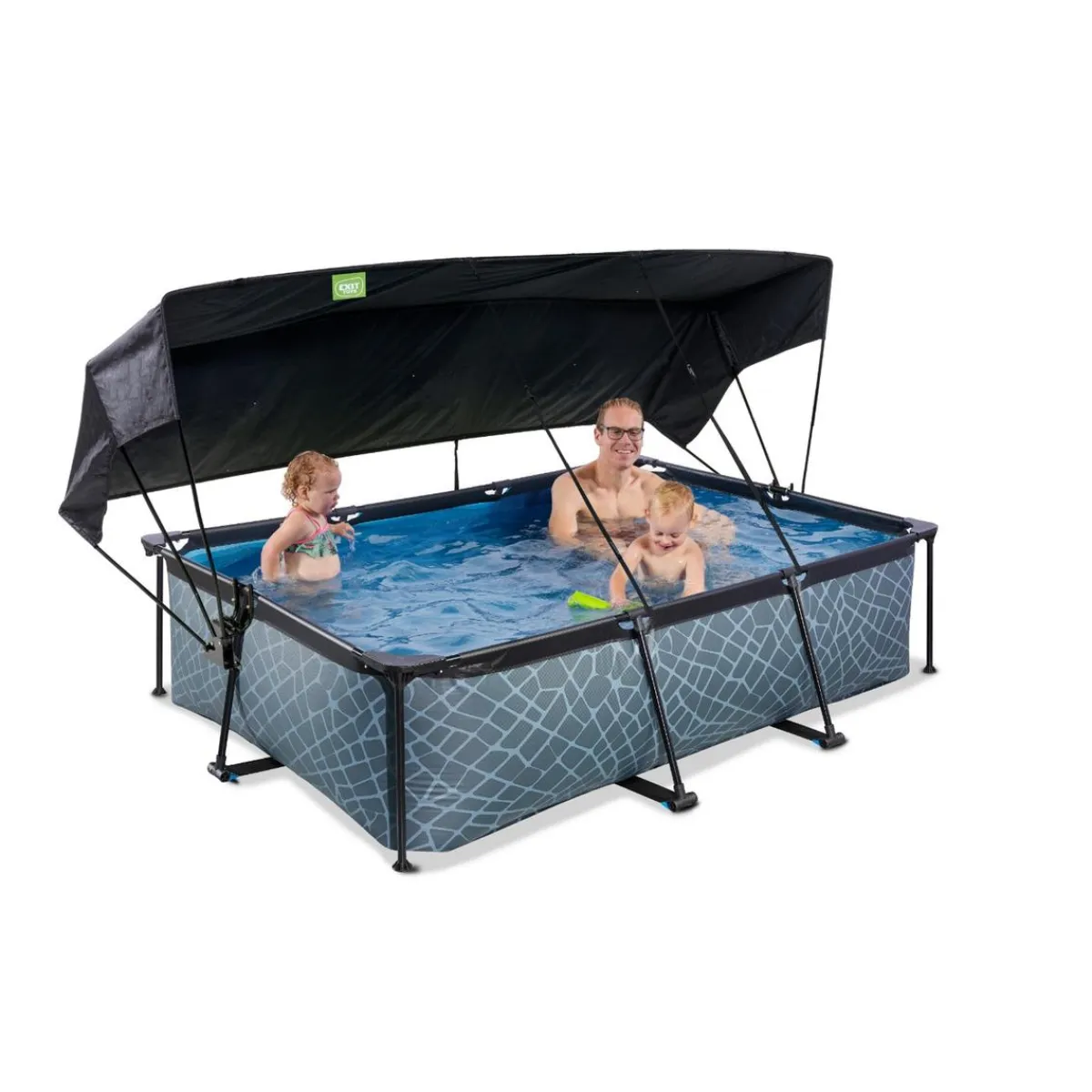 Online Exit - Piscina Stone efecto piedra gris 220 x 150 x 65 cm con filtro y toldo negro Piscinas|Juguetes De Verano