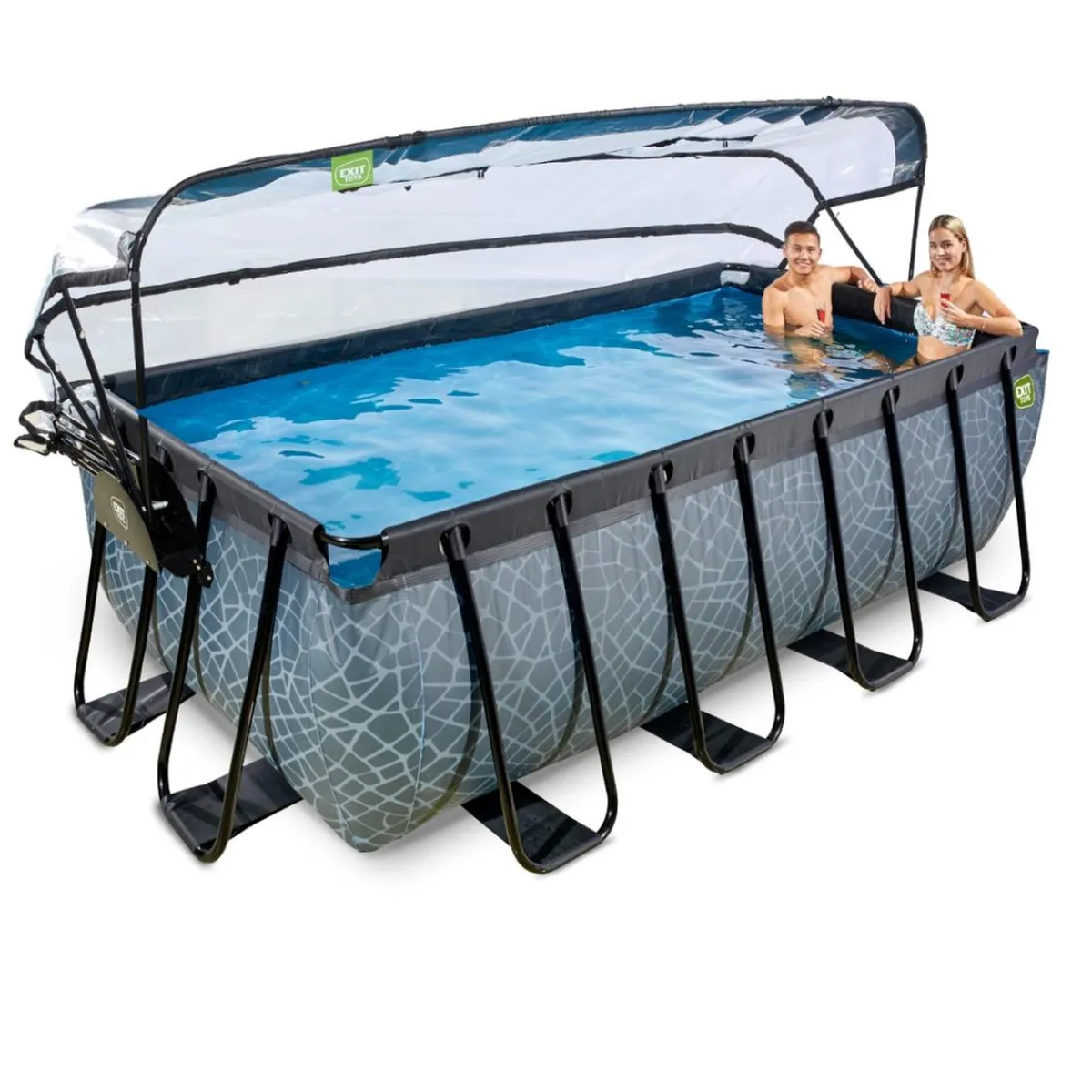 Discount Exit - Piscina Stone gris 400 x 200 x 122 cm con filtro de arena, cúpula y bomba de calor Juguetes De Verano|Piscinas