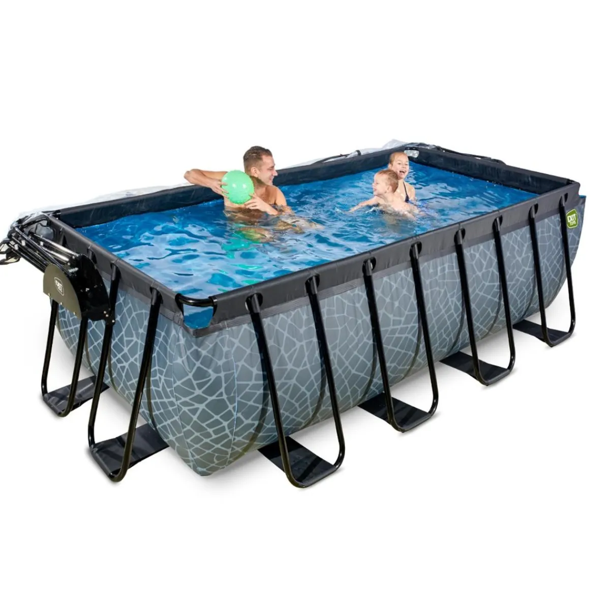 Discount Exit - Piscina Stone gris 400 x 200 x 122 cm con filtro de arena, cúpula y bomba de calor Juguetes De Verano|Piscinas