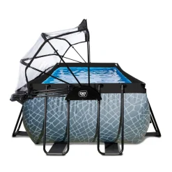 Exit - Piscina Stone gris 400 x 200 x 100 cm con filtro de arena, cúpula y bomba de calor*Exit Toys Discount