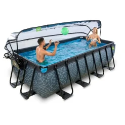 Exit - Piscina Stone gris 400 x 200 x 100 cm con filtro de arena, cúpula y bomba de calor*Exit Toys Discount