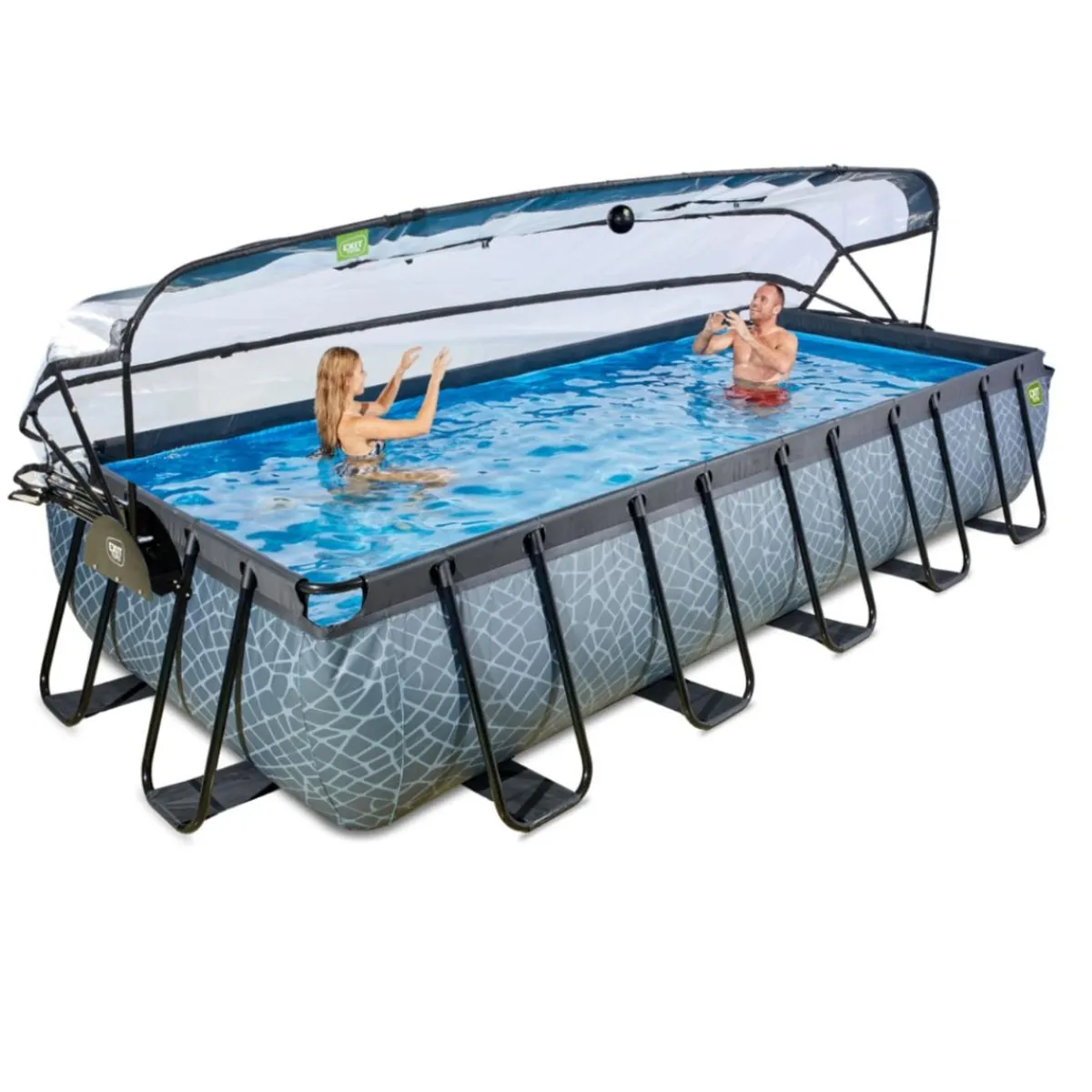 Exit - Piscina Stone gris 540 x 250 x 100 cm con filtro de arena, cúpula y bomba de calor*Exit Toys Online