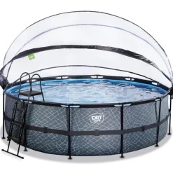 Clearance Exit - Piscina Stone gris diámetro 450 x 122 cm con filtro de arena, cúpula y bomba de calor Juguetes De Verano|Piscinas