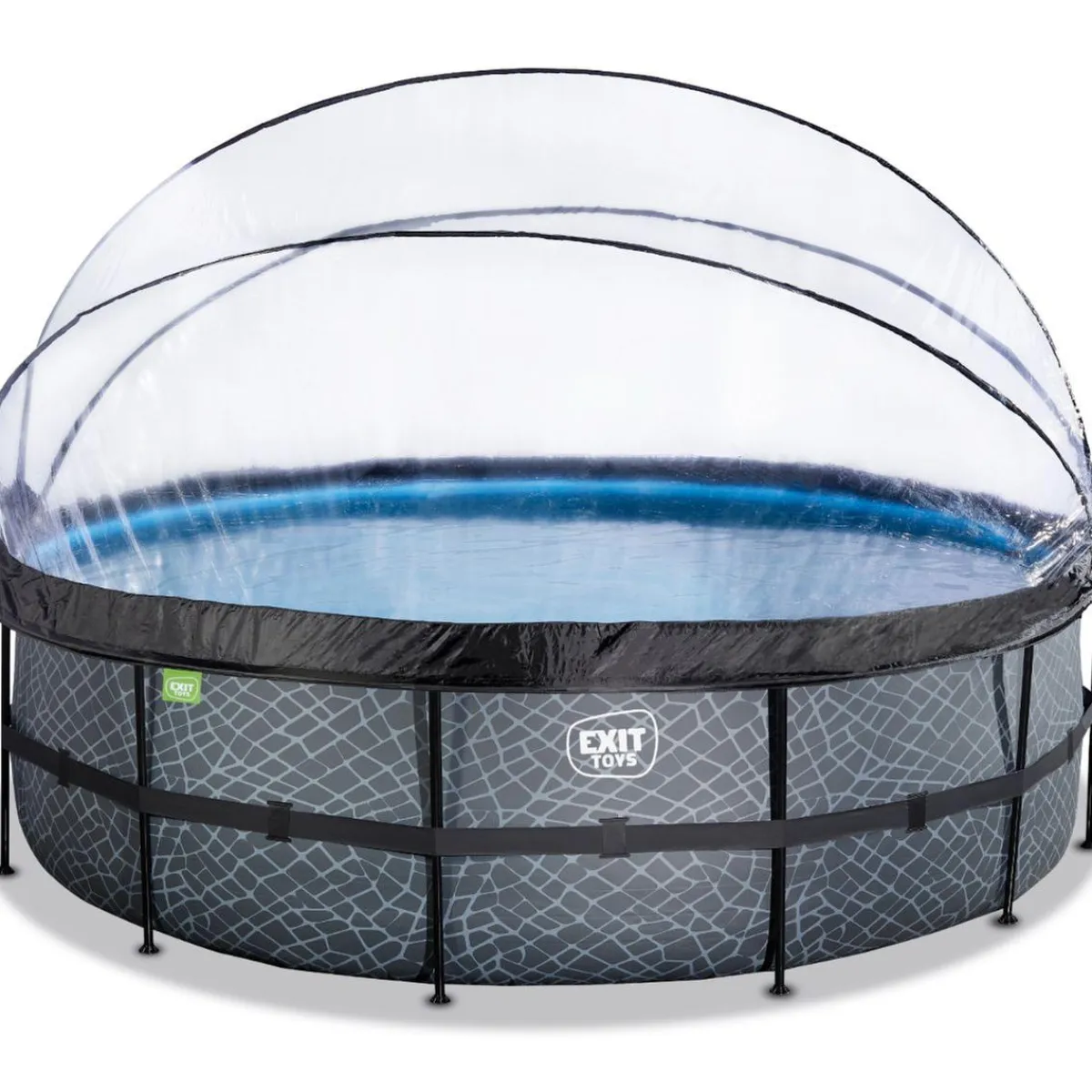 New Exit - Piscina Stone gris diámetro 488 x 122 cm con filtro de arena, cúpula y bomba de calor Piscinas|Juguetes De Verano