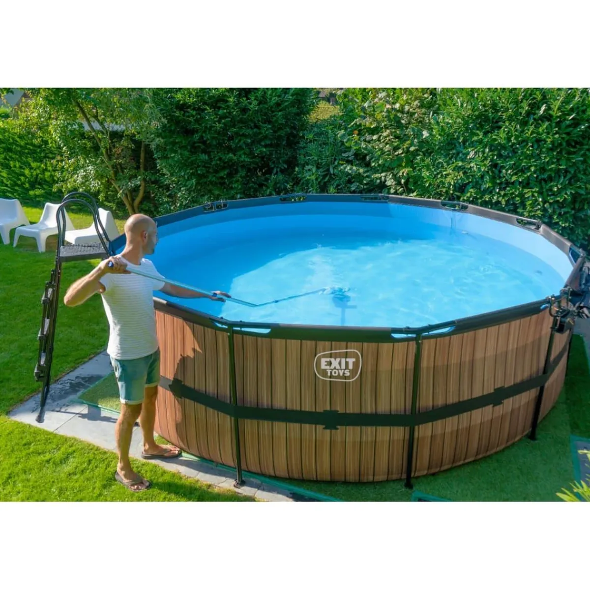 Exit - Piscina Wood efecto madera diámetro 450 x 122 cm con filtro de cartucho*Exit Toys New