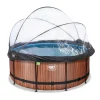 Hot Exit - Piscina Wood efecto madera marrón diámetro 360 x 122 cm con filtro de arena, cúpula transparente y bomba de calor Piscinas|Juguetes De Verano