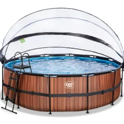 New Exit - Piscina Wood efecto madera diámetro 450 x 122 cm con filtro de arena y cúpula Piscinas|Juguetes De Verano