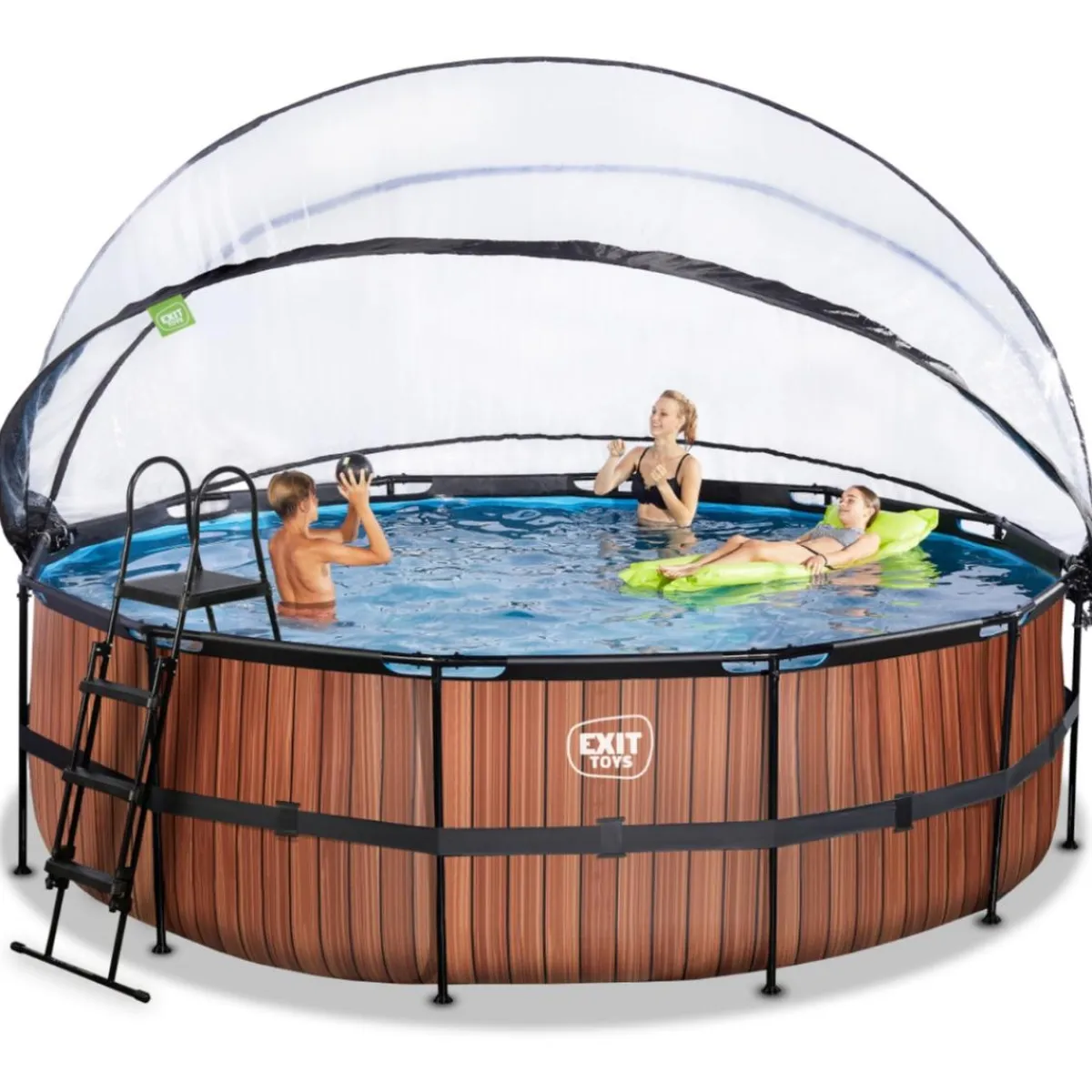 New Exit - Piscina Wood efecto madera diámetro 450 x 122 cm con filtro de arena y cúpula Piscinas|Juguetes De Verano