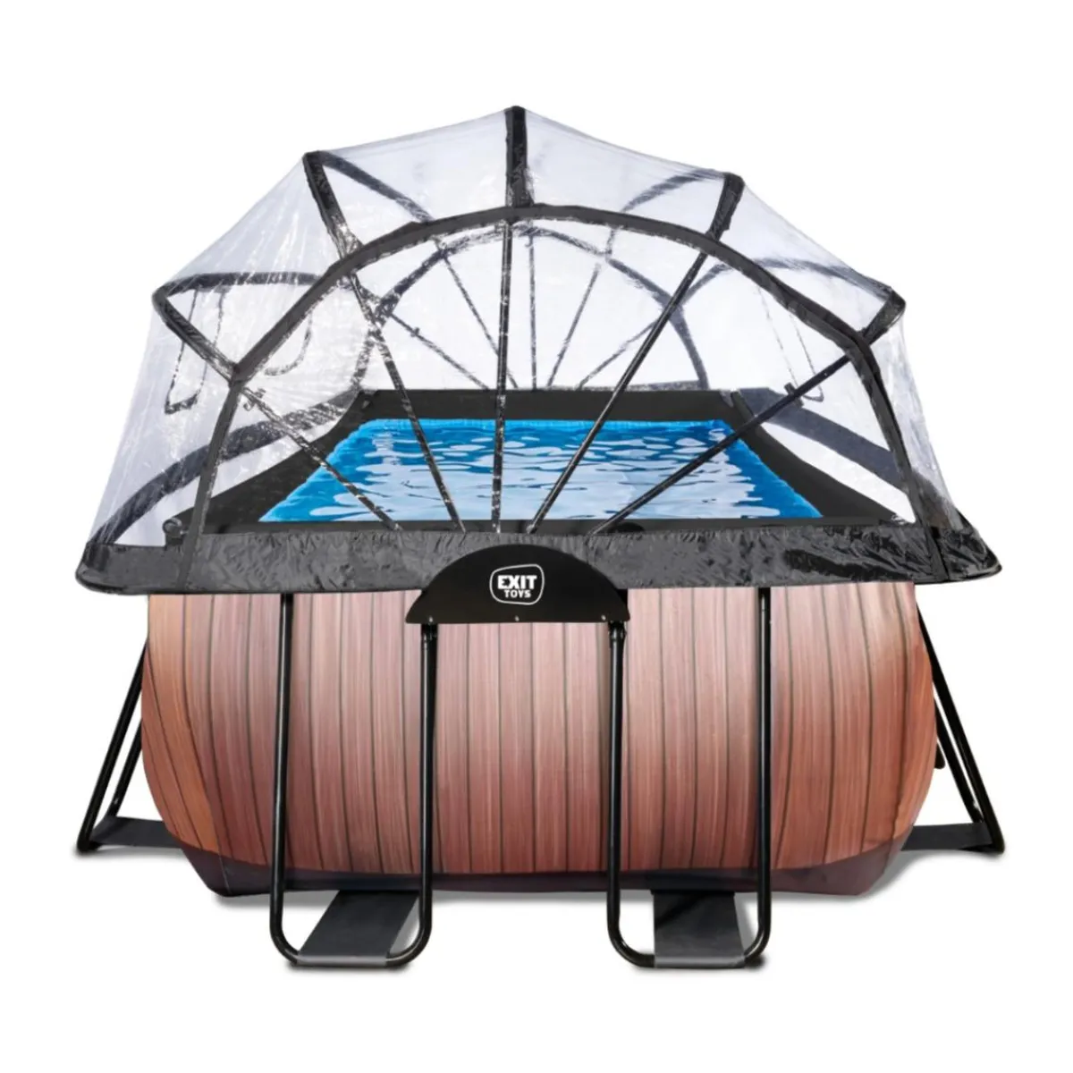 Exit - Piscina Wood efecto madera 400 x 200 x 100 cm con filtro de arena, cúpula y bomba de calor*Exit Toys Online