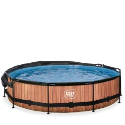 Exit - Piscina Wood efecto madera diámetro 360 x 76 cm con filtro y toldo negro*Exit Toys Online