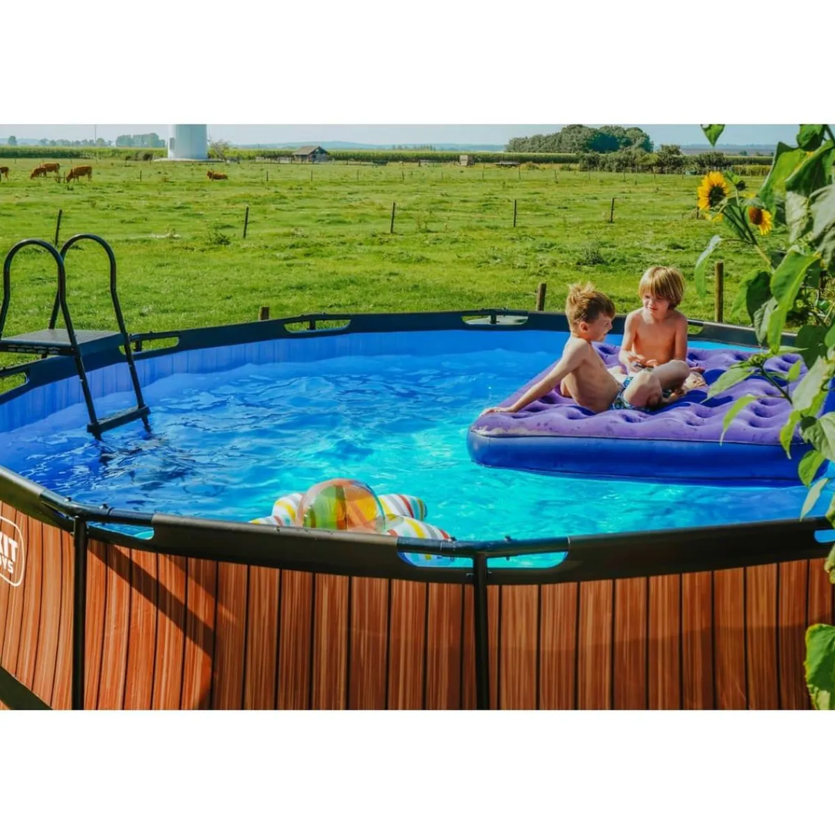 Exit - Piscina Wood efecto madera diámetro 427 x 122 cm con filtro de arena*Exit Toys Discount