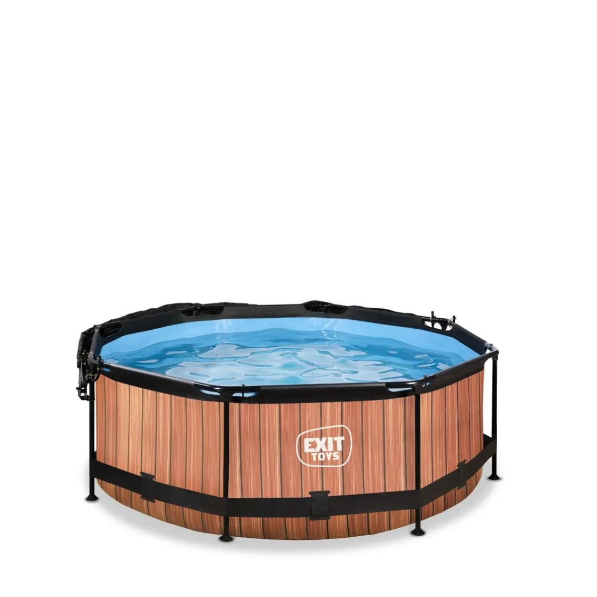 Exit - Piscina Wood efecto madera marrón diámetro 244 x 76 cm con filtro y toldo negro*Exit Toys Online